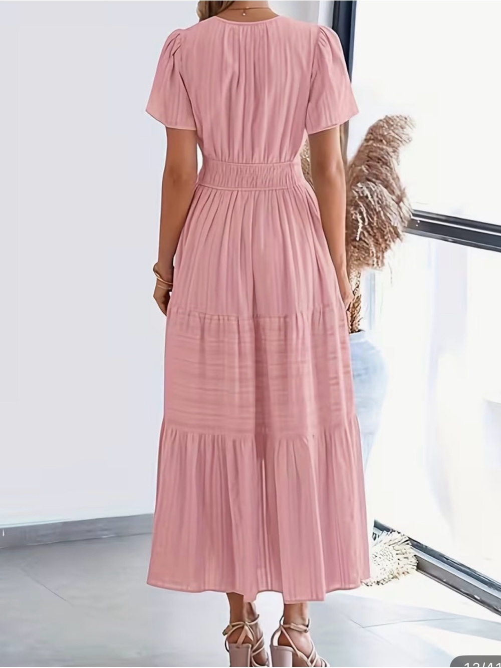 Pink Tiered Maxi Dress with Smocked Waist - Picture 3 of 3